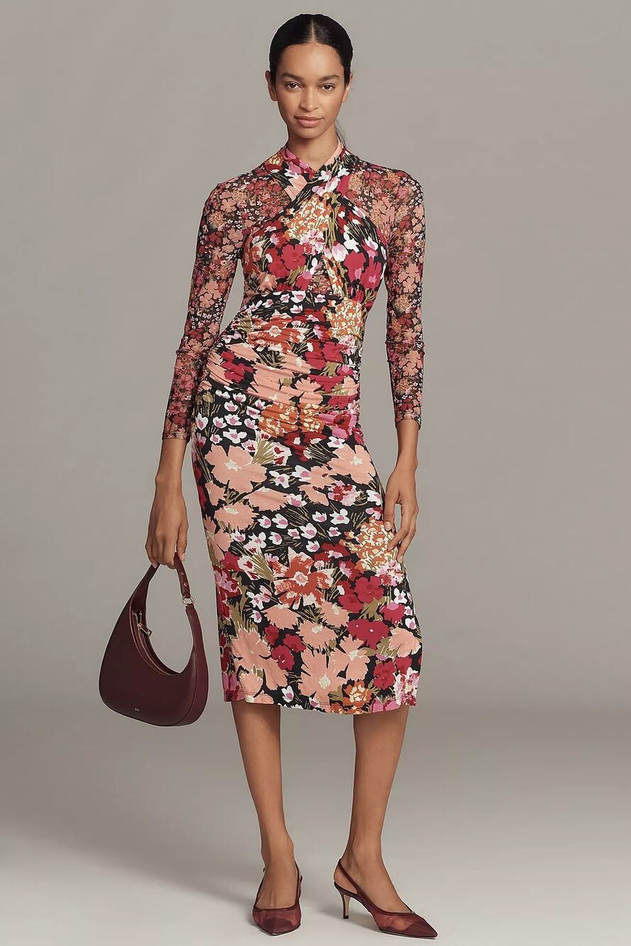 nwt by ANTHROPOLOGIE sz XL Long Sleeve Halter Mesh Midi dress